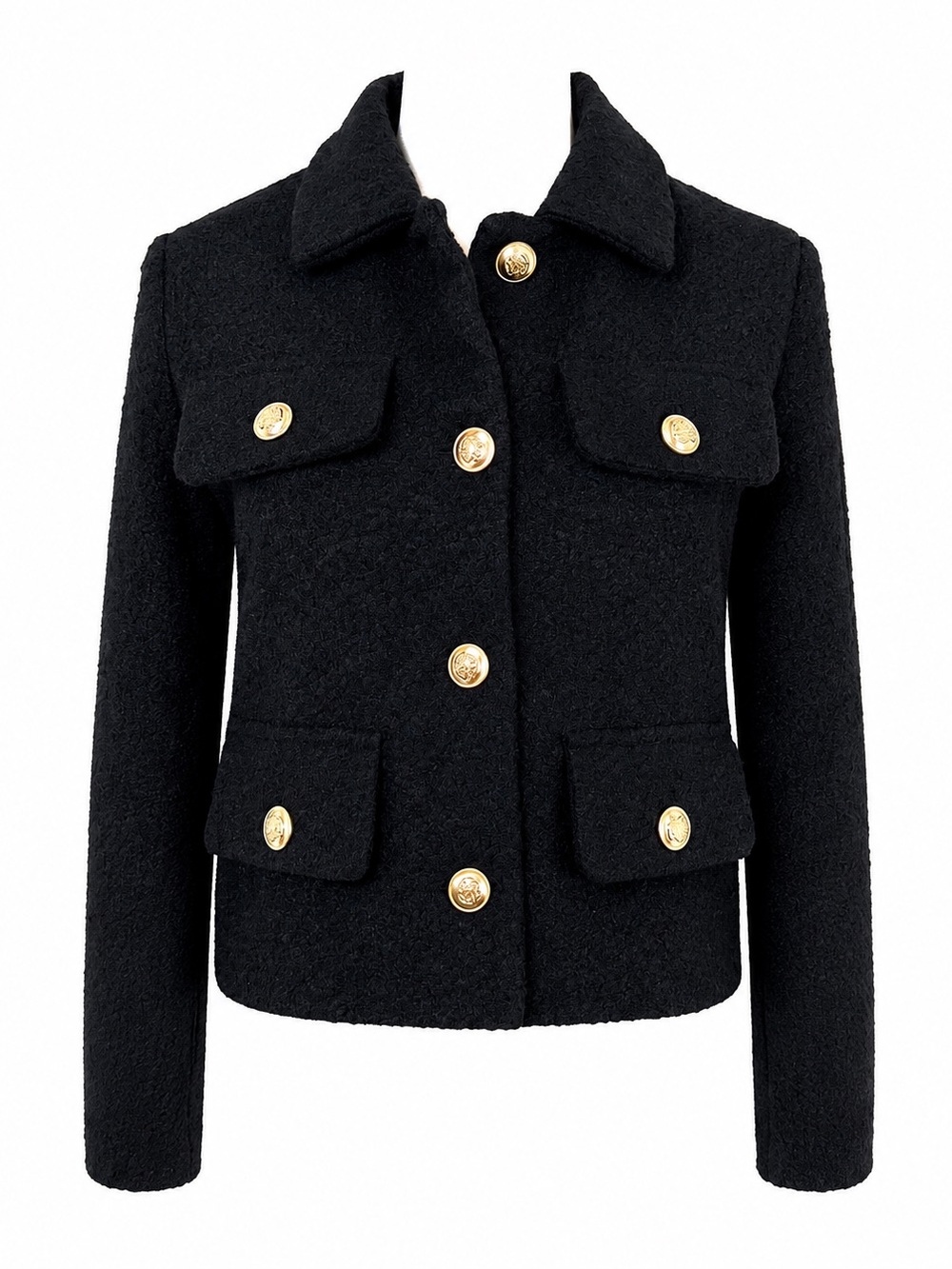 Blank NYC Black Bouclé Jacket with Gold Buttons Small NWT Military Jacket